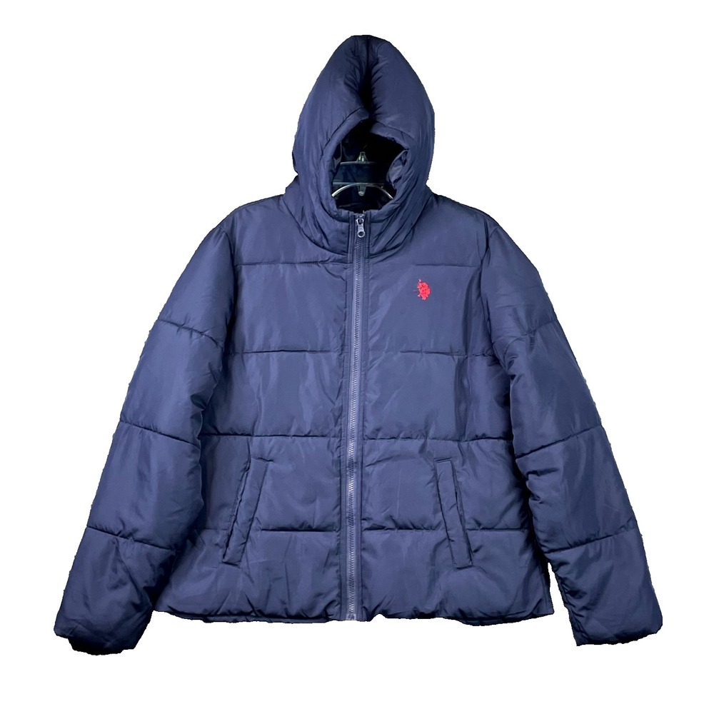 US Polo Assn. Down Puffer Jacket Mens XL Navy Insulated Waterproof Career Hooded